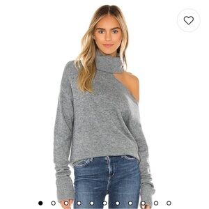 PAIGE Raundi Open Shoulder Sweater Long Sleeve Heather Grey Relaxed Fit Wool XS